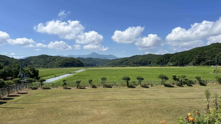 鳥取市気高町日光地区の夏の農地と水路の風景